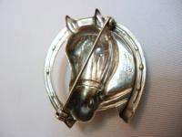 VINTAGE EQUESTRIAN STERLING SILVER HORSE HORSESHOE PIN BROOCH  