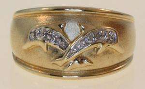 10k yellow gold diamond dolphin ring genuine estate vintage fashion 
