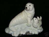 Porcelain Seal W/ Baby Seal Statue Figurine  