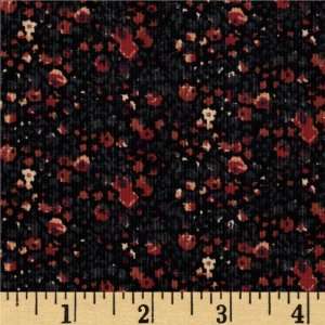  56 Wide Baby Wale Corduroy Floral Black/Red Fabric By 