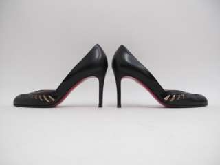   Louboutin Black Leather/Patent Leather Cut Out Toe Heels 38  