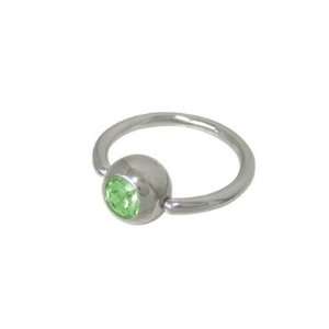   Steel Captive Ring with Light Green Gem Bead   0730 LG: Jewelry