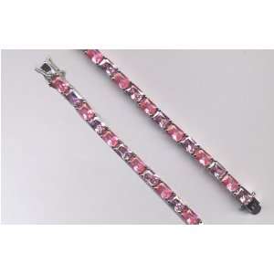   Two Tone Pink Princess Cut CZ Tennis Bracelet