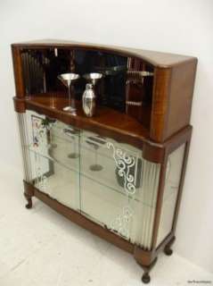 An Unusual Art Deco Walnut Drinks Cabinet /Bar / China Cabinet C1940s 