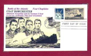   SINKING ATLANTIC Four Chaplains#956 First Day CoverLady Liberty