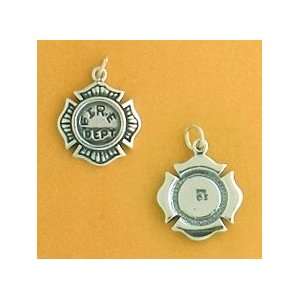  Sterling Silver Charm, Firefighter Badge, 3/4 inch, 3.2 grams Jewelry