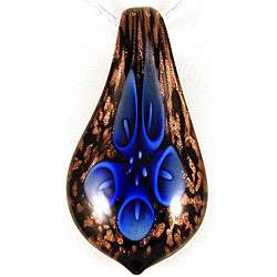 Murano style Glass Blue Lily Flower Teardrop Pendant  Overstock