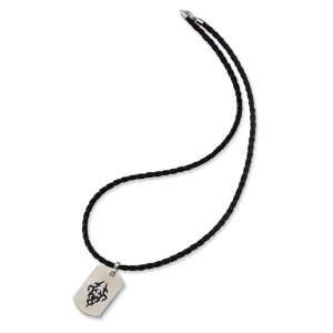   Stainless Steel Leather Cord Black Enameled Necklace: Chisel: Jewelry