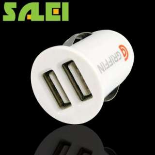 White 2 Dual USB Car Charger Adapter for Apple iPod iPad iPhone 3G 3GS 