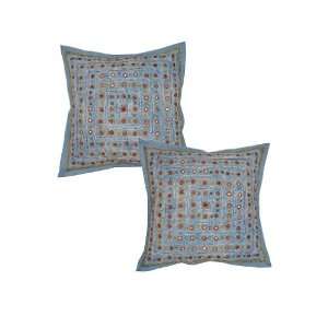   Indian Mirror Work Embroidery Cushion Cover Pillow Block Print India