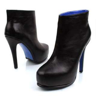 BLACK PU LEATHER ANKLE BOOTS BOOTIE HIGH HEEL SHOES 4.7  