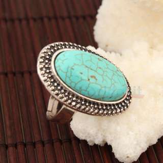 New Charming Fashion Small Oval Turquoise Adjustable Ring  
