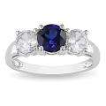 10k White Gold Created Blue and White Sapphire 3 stone Ring MSRP 