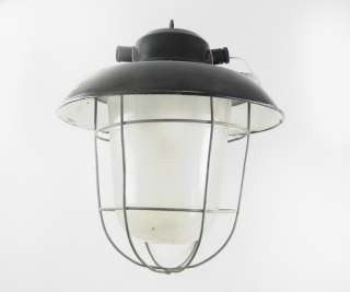 Old Vintage 1940S Industrial Enamel Cage Ceiling Lamp Light Fixture 
