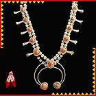   Navajo SQUASH BLOSSOM coral necklace Native American silver jewelry