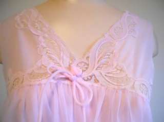 VINTAGE FRENCH MAID LONG SISSY PINK DOUBLE NYLON CHIFFON NIGHTGOWN M 