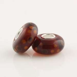 Brown with Yellow Bubbles Murano Style Glass Bead Solid 925 Sterling 