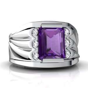   Gold Emerald cut Genuine Amethyst Mens Mens Ring Size 8: Jewelry