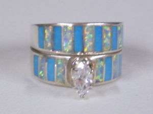 Native American Navajo Wedding Ring Turquoise Opal CZ  