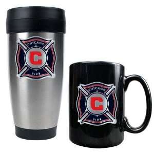 Chicago Fire MLS Stainless Steel Travel Tumbler and Black Ceramic Mug 