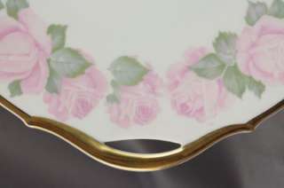Vintage Turin Bavaria Pink Rose China Platter Gold Trim  