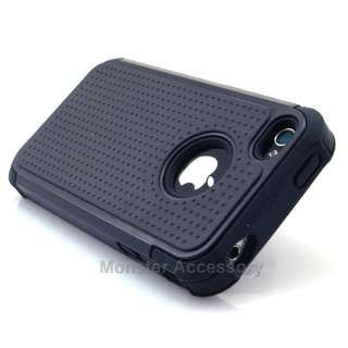 Black X Shield Dual Layer Hard Case Gel Cover For Apple iPhone 4 4S 