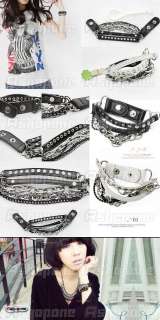   Cool Multi tier Leather Stud Chain Bangle Wristband Bracelet  