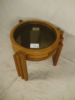 Teak & Tinted Glass Round Nesting Tables (9051)r.  
