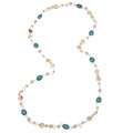   Preciosa 36 Inch Turquoise Ovals w/ White Crystals and Pearls Necklace