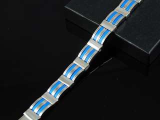 b167 Blue Rubber Inlay Mens Stainless Steel Bracelet  