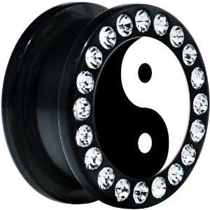  18mm Black Acrylic Gem Yin Yang Symbol Screw Fit Plug 