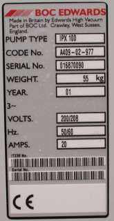 Picture 12   Edwards Pump Serial Number Tag