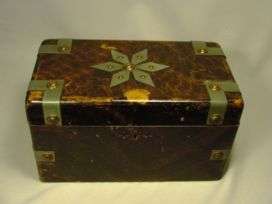 Large Antique Mixed Metal Wood Jewelry Box  
