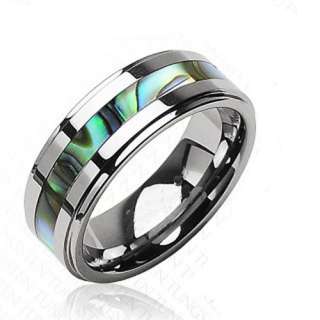 Gorgeous Tungsten Carbide Abalone Striped Inlay Mens Wedding Ring 