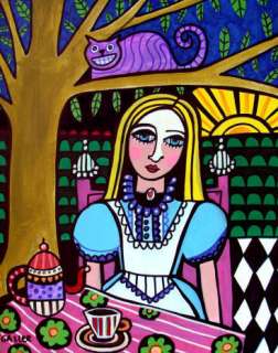 PRINT Alice In Wonderland Art Cheshire Cat Tea Painting  