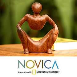 Wood Abstract Sitting Sculpture (Indonesia)  