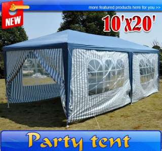   10x20 White Blue Outdoor Gazebo Party Tent Canopy With 6 Side Walls