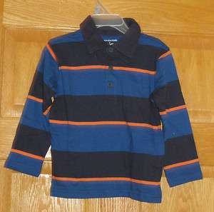New Boys Long Sleeve T shirt• Cotton Polo Shirt• Stripes•Blue 3T 