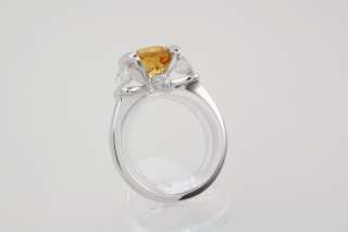 18K White Gold Citrine Ring W/ Moissanite And Diamond  