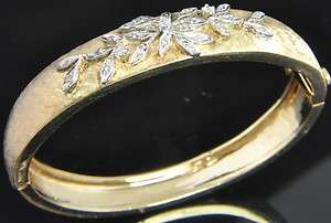   Tone 14K Gold Diamond Floral Leaf Bangle Bracelet 6.25 Heavy  