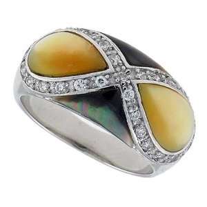  Yellow & Black Mother of Pearl Dome Band in Solid Sterling 