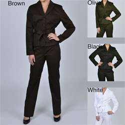Larry Levine Signature Womens Belted Jacket Pant Suit  Overstock