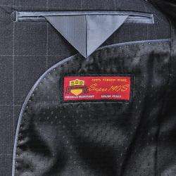 Mantoni Mens Chracoal Windowpane Grey 3 button Wool Suit   