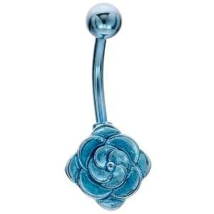   Blue Flowers In Bloom Anodized Titanium Belly Button Ring: Jewelry