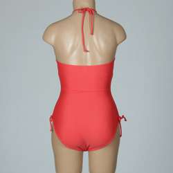 Apollo Womens Solid Coral Halter Swimsuit  