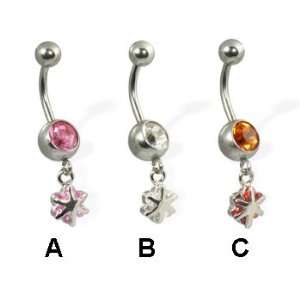  Small dangling flower belly button ring, pink   A: Jewelry
