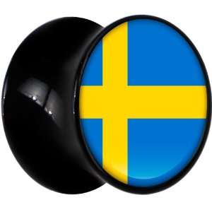  13mm Black Acrylic Sweden Flag Saddle Plug Jewelry
