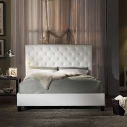   Tufted White Faux Leather Queen size Platform Bed  Overstock