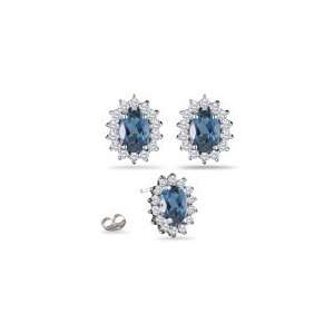  0.84 Ct Diamond & 2.66 Ct London Blue Topaz Earrings in 