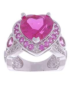   Sterling Silver Created Pink Sapphire CZ Heart Ring  